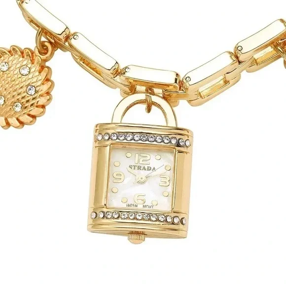 STRADA • Gold Charm Watch Bracelet New Battery Ready To Wear - Picture 4 of 5
